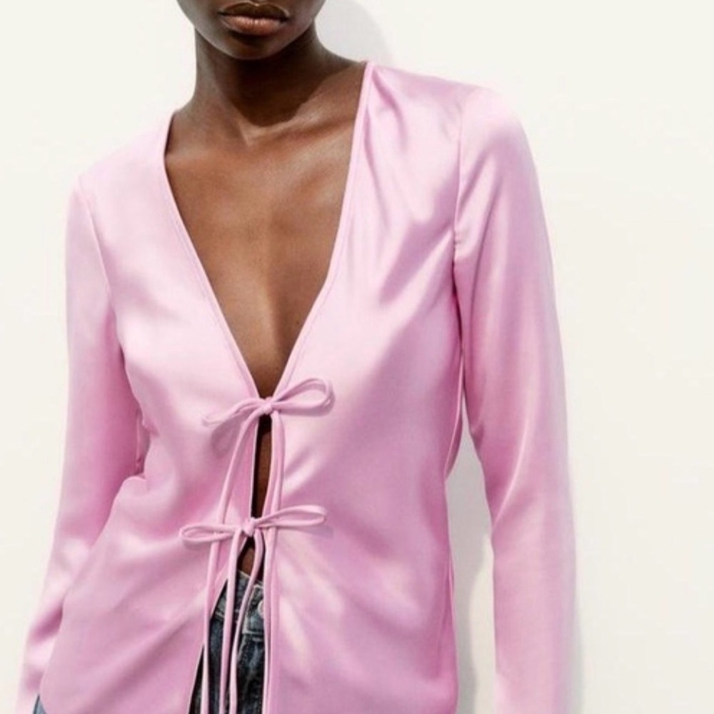 Zara Pink Tie-Front Blouse